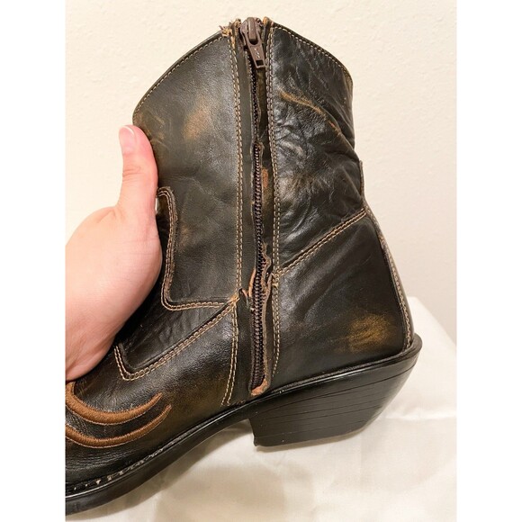 Ferrato Western Low Cut Ankle Boots Mens Cowboy Stitched Sz 8 Pointed Toe - Picture 6 of 11